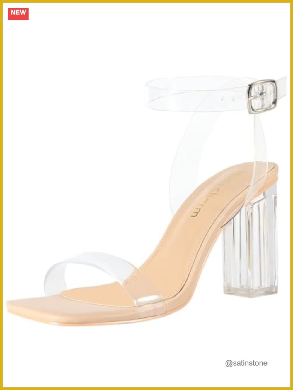 Clear Chunky Block Heeled Sandals Open Toe PU Dress Shoes